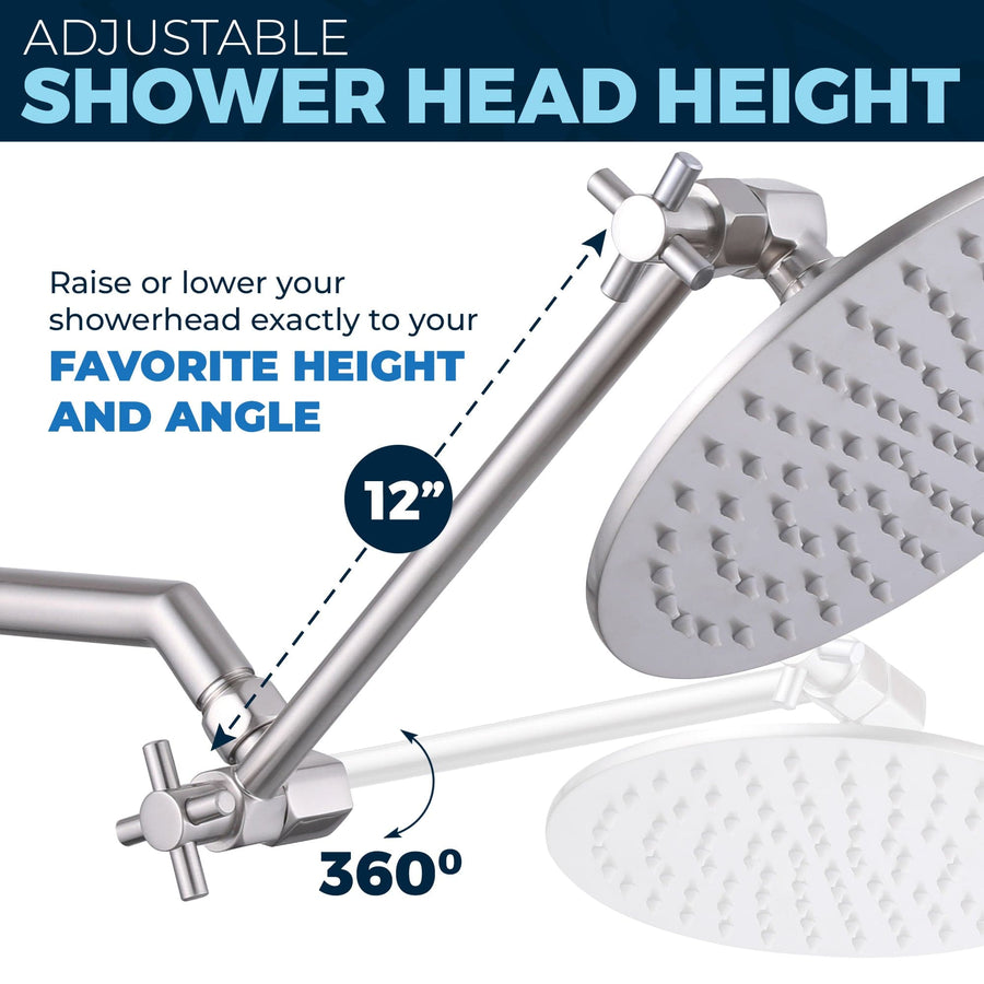 Shower Arm Extension 1-Spray Dual Shower Head with Adjustable Arm and Shower Head Wall Mount Brushed Nickel / 2.5 - The Shower Head Store