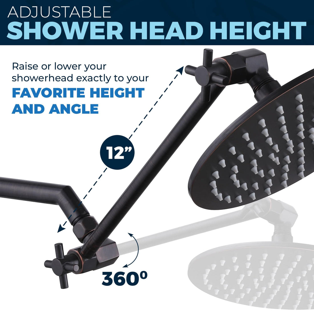 Shower Arm Extension 1-Spray Dual Shower Head with Adjustable Arm and Shower Head Wall Mount Matte Black / 2.5 - The Shower Head Store