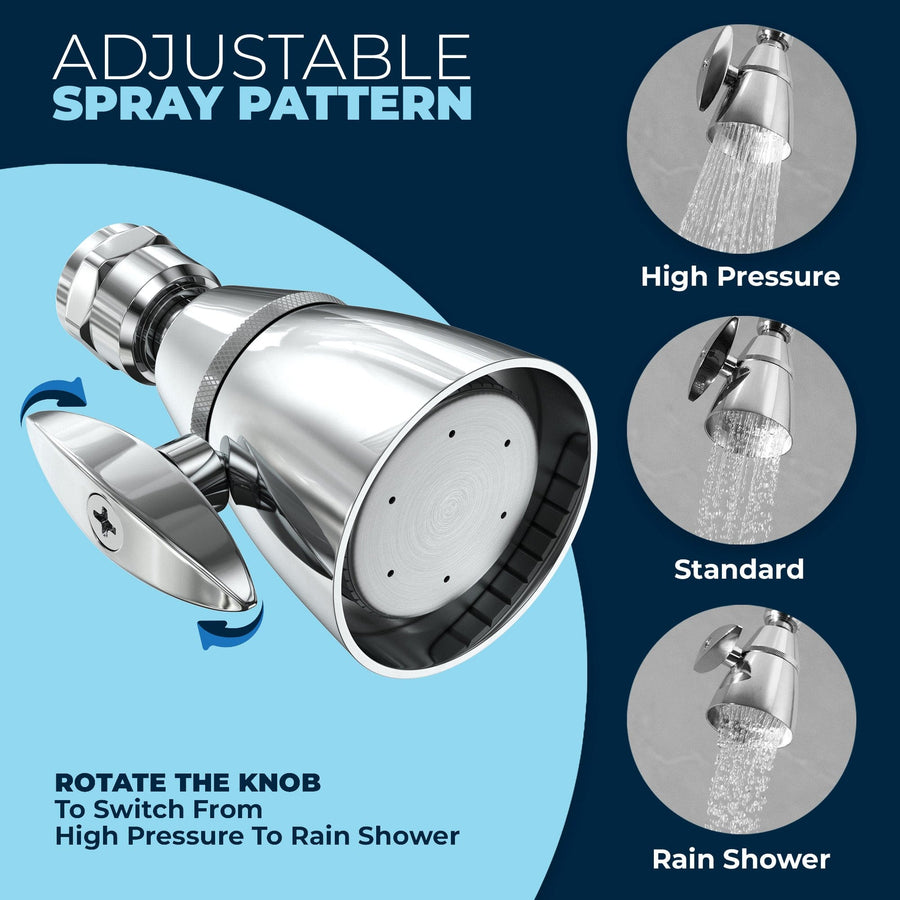 Adjustable Spray Pattern All Metal 2-Inch High Pressure Shower Head Set - Complete Shower System with Valve and Trim Chrome / 2.5 - The Shower Head Store
