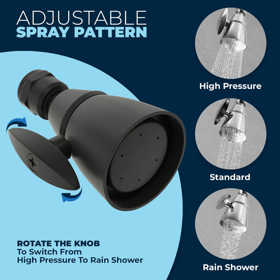 Adjustable Spray High Pressure Shower Head Fixed Showerhead 2-Inch All Metal Matte Black / 2.5 - The Shower Head Store
