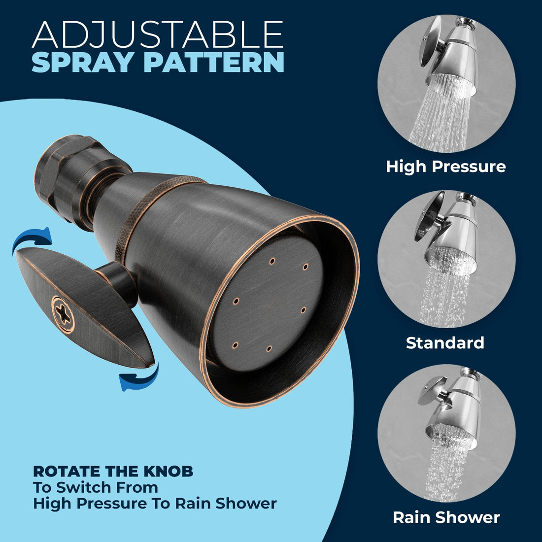 Adjustable Spray High Pressure Shower Head Fixed Showerhead 2-Inch All Metal Oil Rubbed Bronze / 2.5 - The Shower Head Store