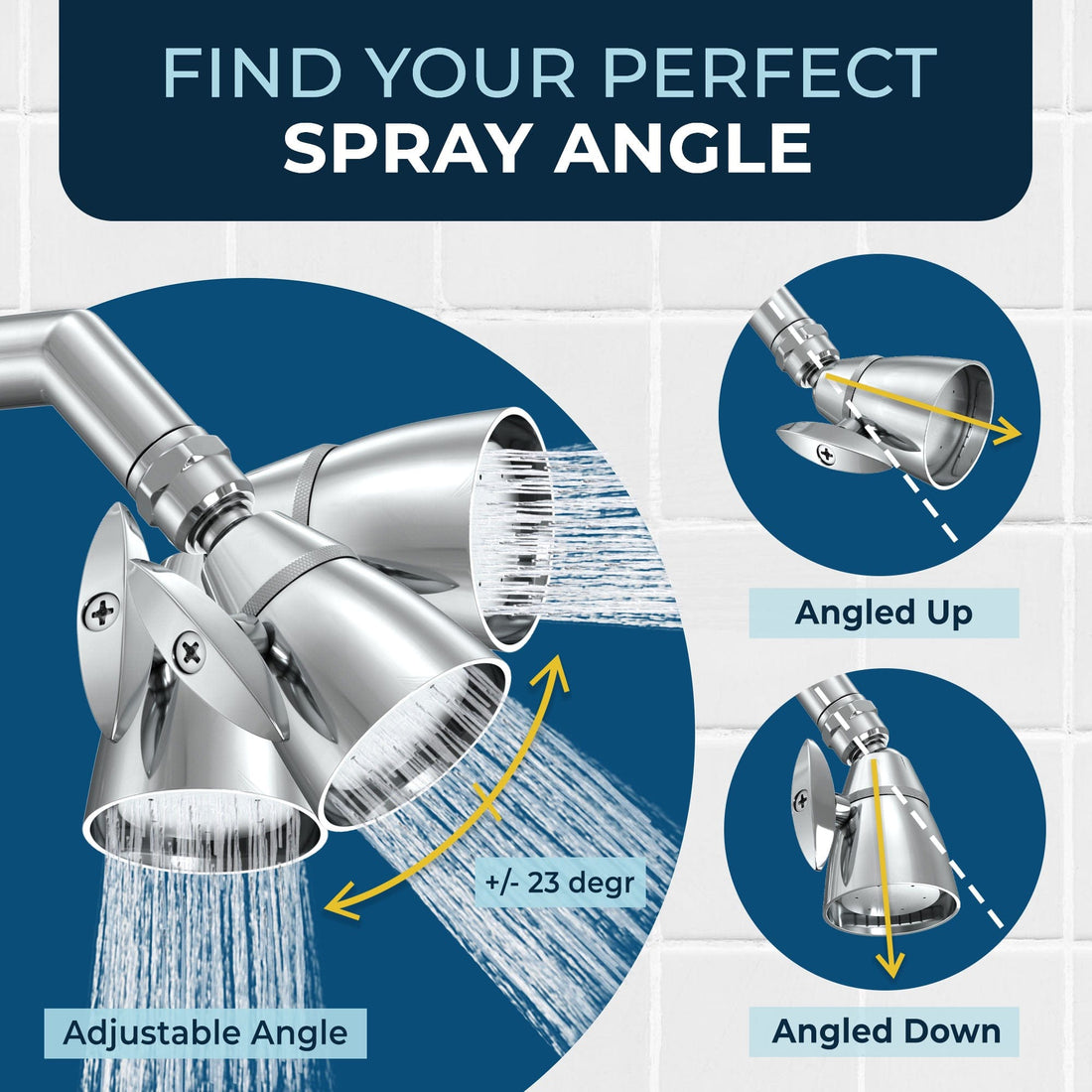 Spray Angle Fixed Small Shower Head Adjusts Angle Up to 23 Degrees Chrome / 2.5 - The Shower Head Store