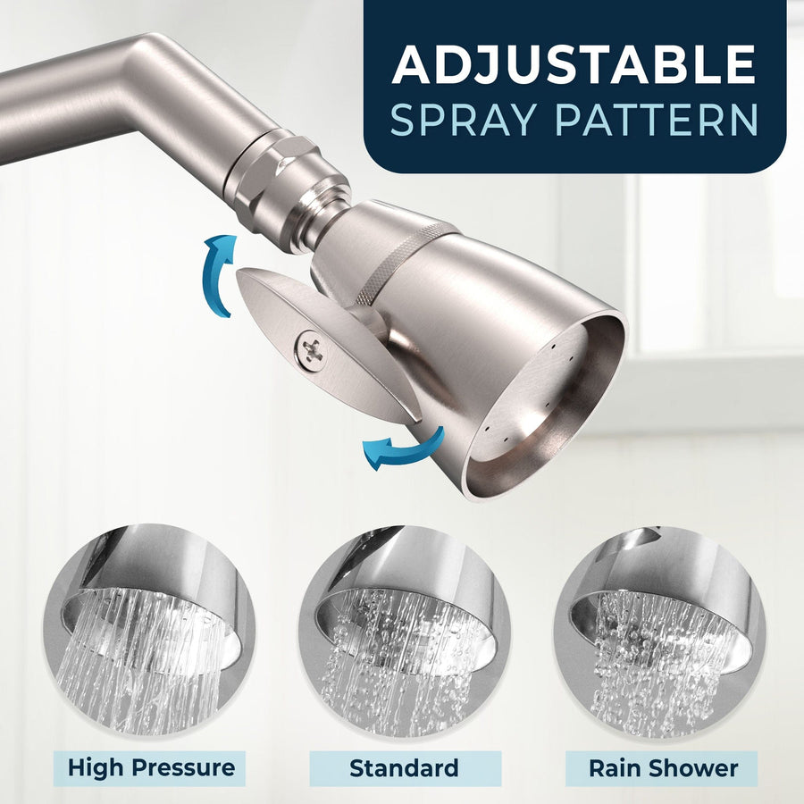 Adjustable Spray Pattern High Pressure Shower Head Fixed Showerhead 2-Inch All Metal Brushed Nickel / 2.5 - The Shower Head Store