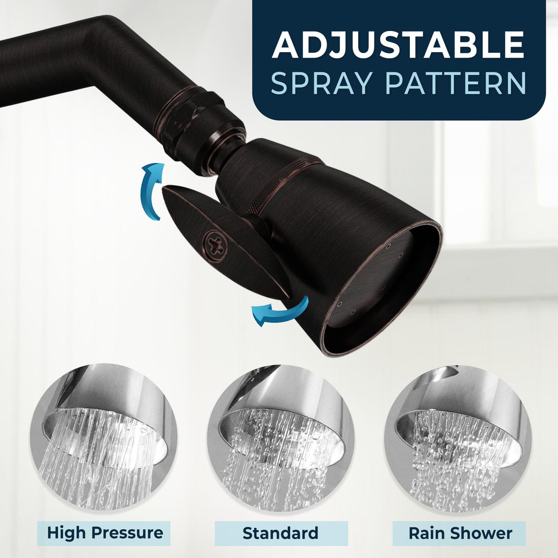 Adjustable Spray High Pressure Shower Head Fixed Showerhead 2-Inch All Metal Oil Rubbed Bronze / 2.5 - The Shower Head Store