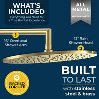 Whats Included 12 Inch Rain Shower Head with Arm Brushed Gold / 2.5 - The Shower Head Store