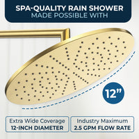 Dimensions 12 Inch Rain Shower Head with Arm Brushed Gold / 2.5 - The Shower Head Store