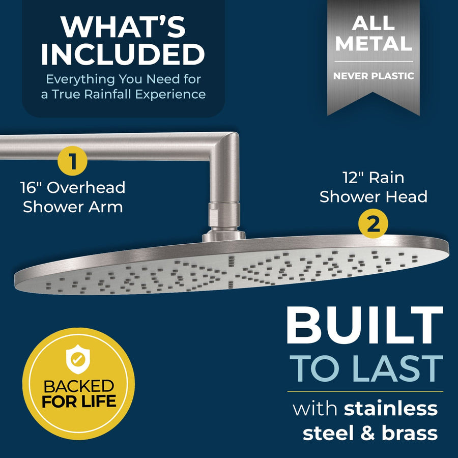 Whats Included 12 Inch Rain Shower Head with Arm Brushed Nickel / 2.5 - The Shower Head Store