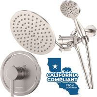 Main Image All Metal Dual Shower Head with Adjustable Arm - Complete Shower System with Valve and Trim Brushed Nickel  / 1.75 - The Shower Head Store