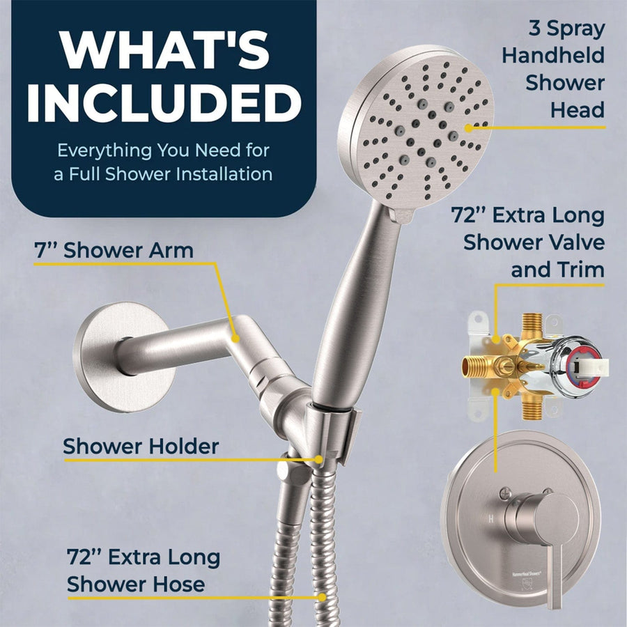 Inclusions 3-Spray Handheld Shower Head Set with Valve and Trim Brushed Nickel / 2.5 - The Shower Head Store