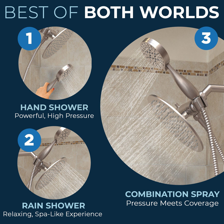 Best of Both Worlds 3-Spray Dual Shower Head Brushed Nickel  / 1.75 - The Shower Head Store