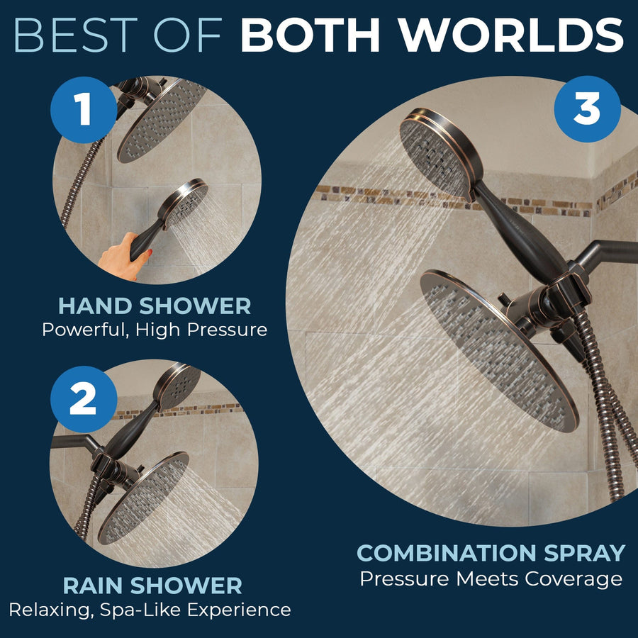 Best of Both Worlds 3-Spray Dual Shower Head Oil Rubbed Bronze  / 1.75 - The Shower Head Store