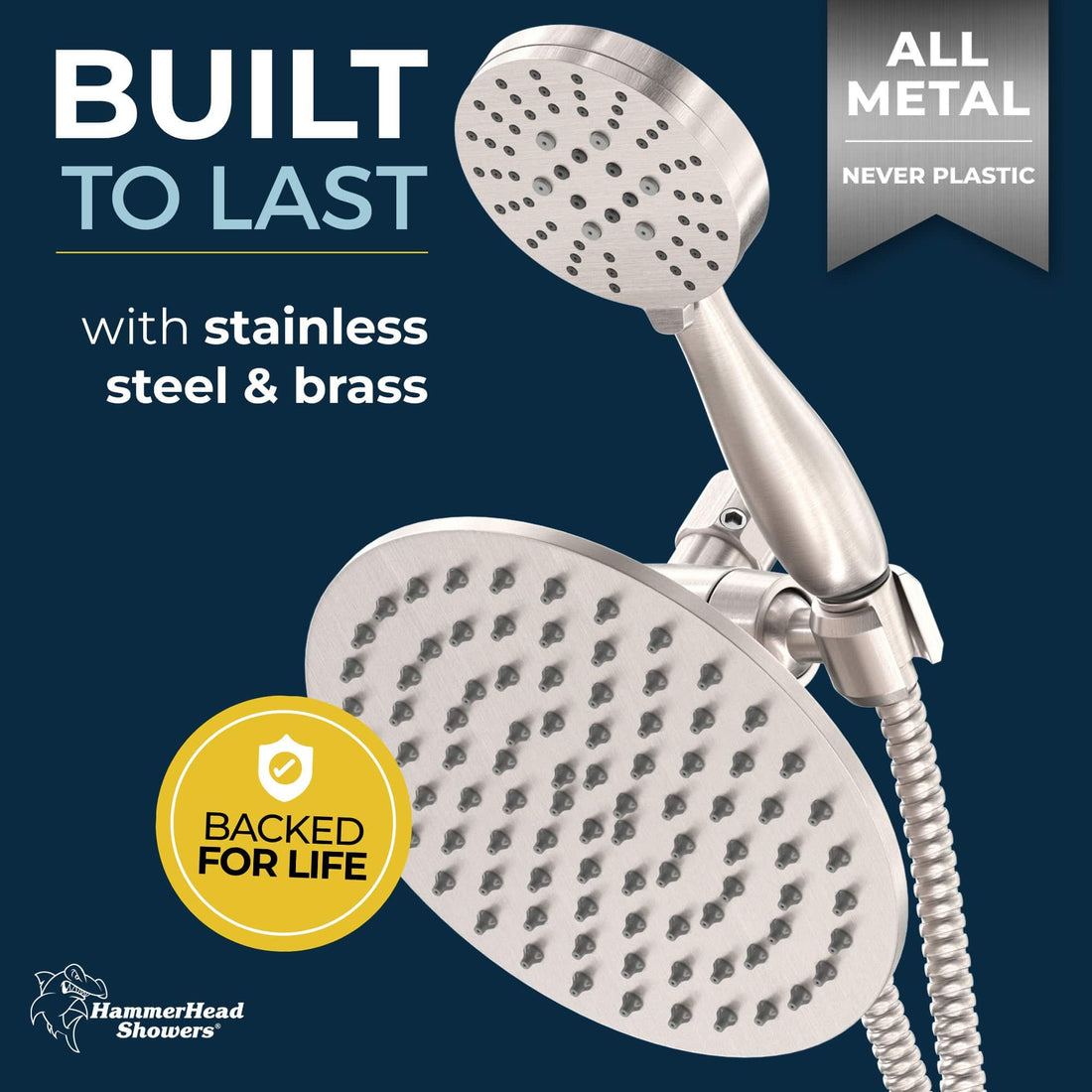 Built to Last 3-Spray Dual Shower Head Brushed Nickel  / 1.75 - The Shower Head Store