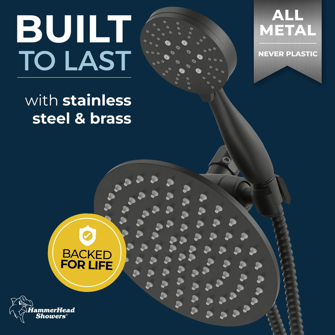 Built to Last 3-Spray Dual Shower Head Matte Black  / 1.75 - The Shower Head Store