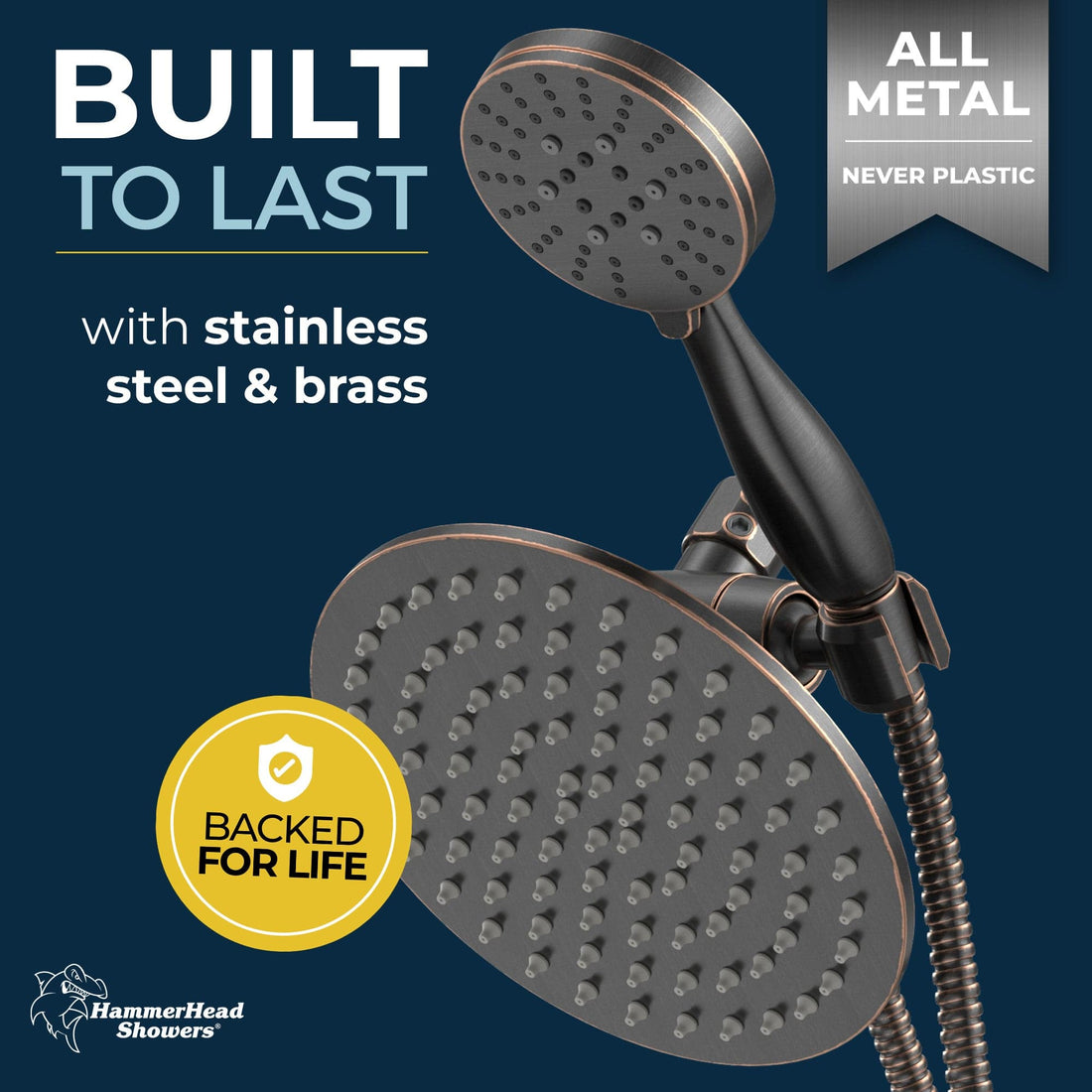 Built to Last 3-Spray Dual Shower Head Oil Rubbed Bronze  / 1.75 - The Shower Head Store