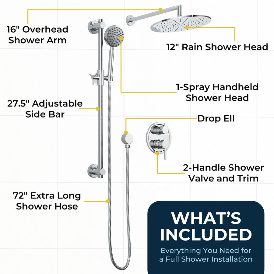 What's Included All Metal Shower Slide Bar With Handheld Shower Head – Complete Shower System With Valve And Trim Chrome / 2.5 - The Shower Head Store