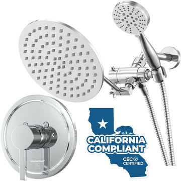 Main Image All Metal Dual Shower Head with Adjustable Arm - Complete Shower System with Valve and Trim Chrome / 1.75 - The Shower Head Store