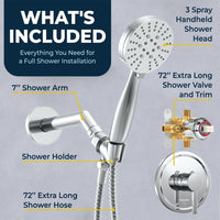 Inclusions 3-Spray Handheld Shower Head Set with Valve and Trim Chrome/ 2.5 - The Shower Head Store