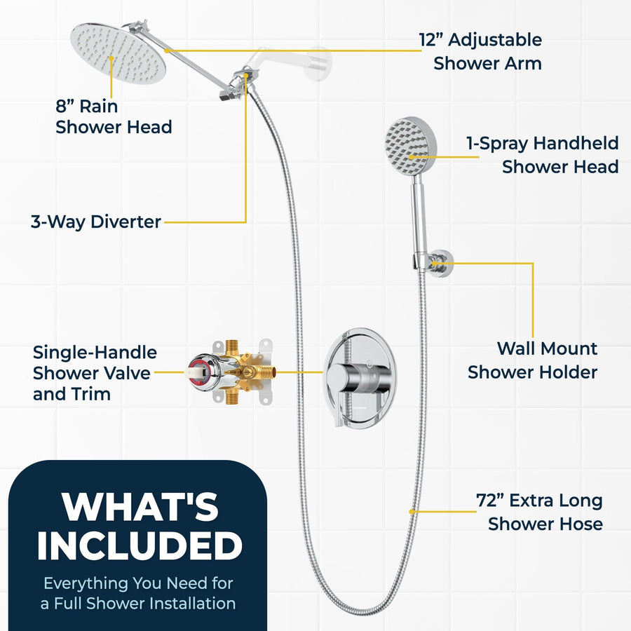 Inclusions All Metal Dual Shower Head with Adjustable Arm and Shower Head Wall Mount with Valve and Trim Chrome/ 2.5 - The Shower Head Store