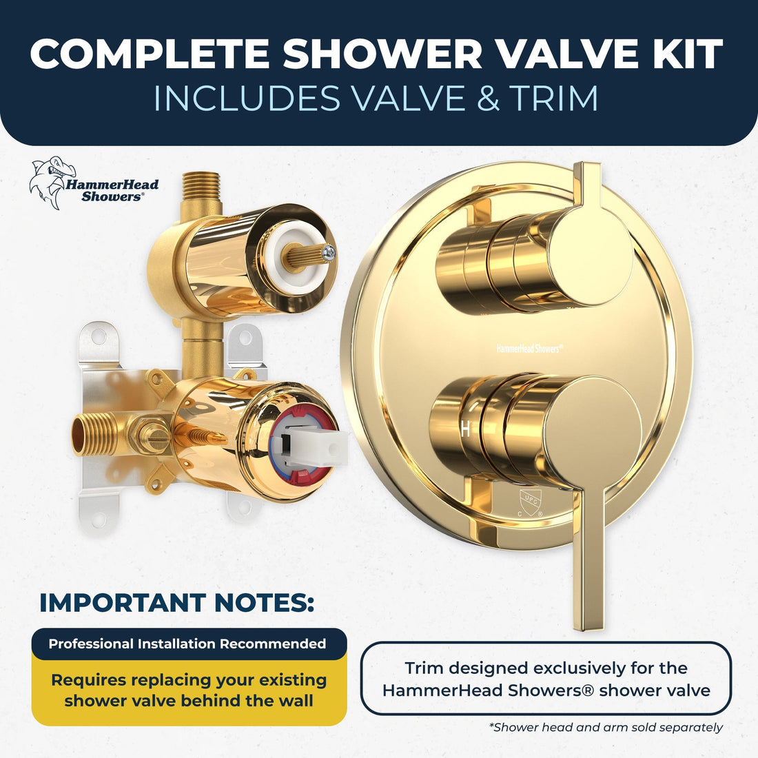 Complete Kit 2-Handle Valve and Trim Polished Brass  - The Shower Head Store