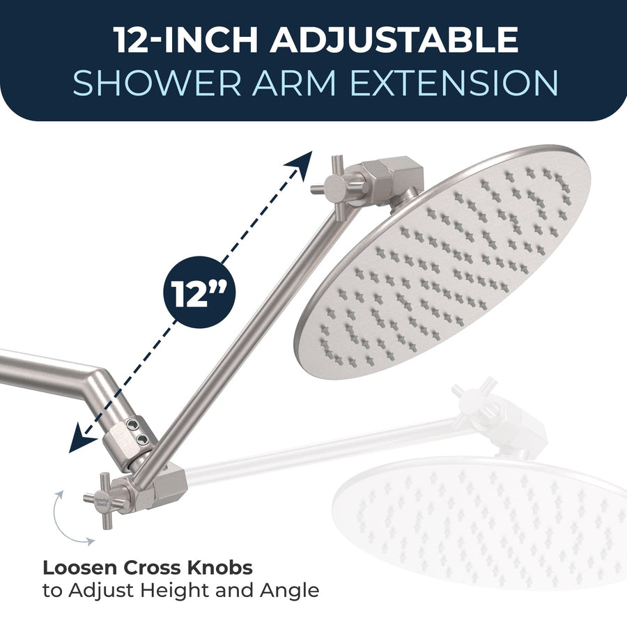 Dimensions 12 Inch Adjustable Shower Arm Extension V3 12 Inch / Brushed Nickel - The Shower Head Store