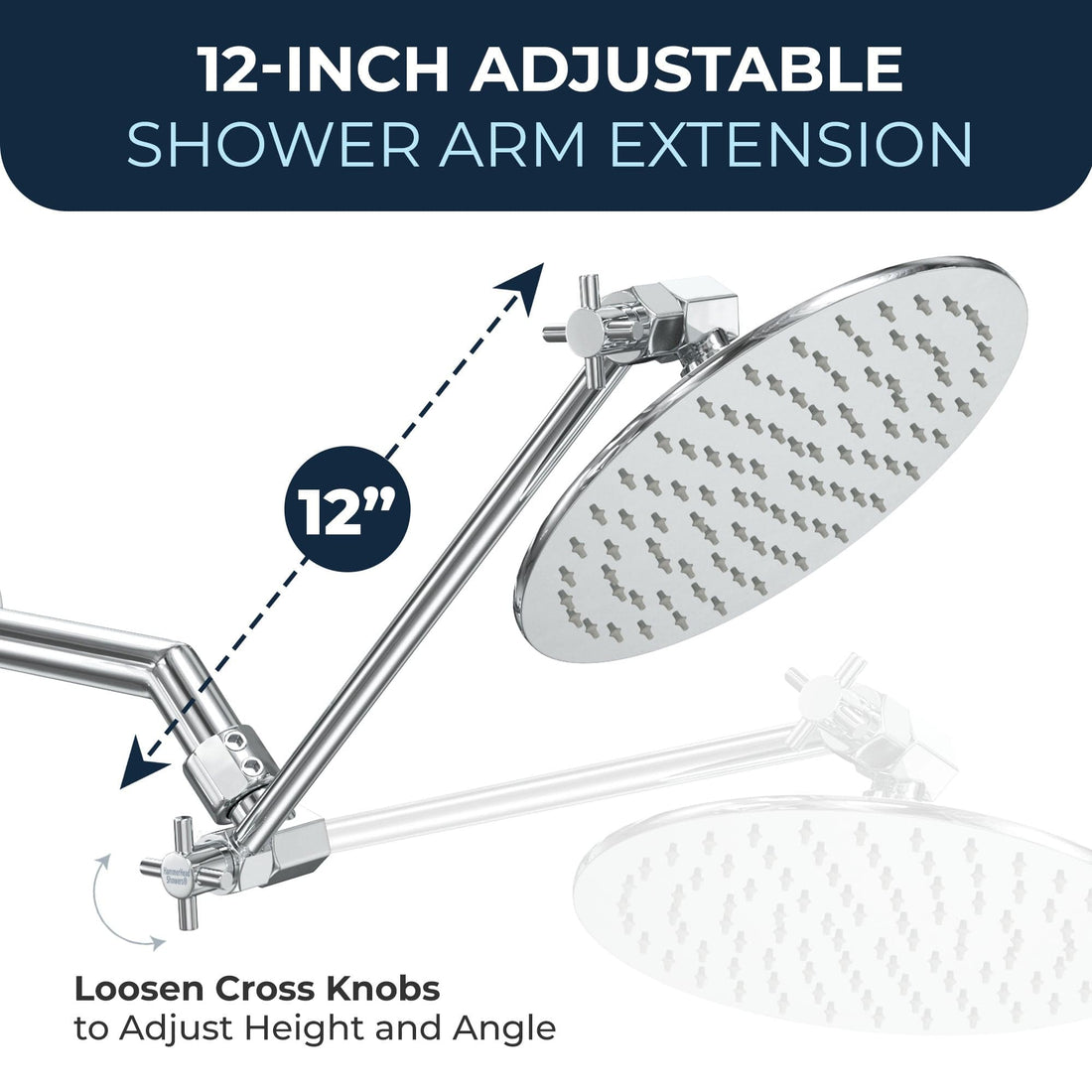 Dimensions 12 Inch Adjustable Shower Arm Extension Pipe Raise or Lower Shower Head Height High Quality Metal Construction Chrome 12 Inch / Chrome - The Shower Head Store