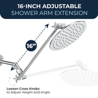 Dimensions 16 Inch Extra Long Adjustable Shower Arm Extension Pipe Raise or Lower Shower Head Height High Quality Metal Construction Chrome 16 Inch / Chrome - The Shower Head Store