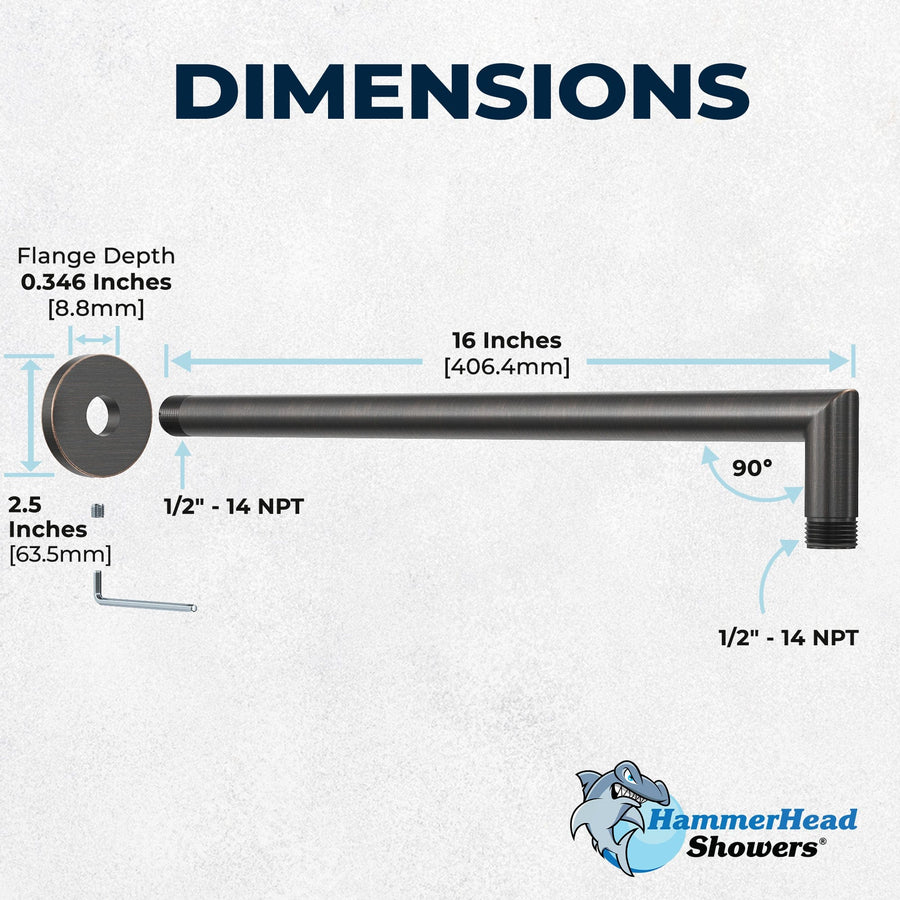 Dimensions J-Shaped Overhead Shower Arm Oil Rubbed Bronze  - The Shower Head Store