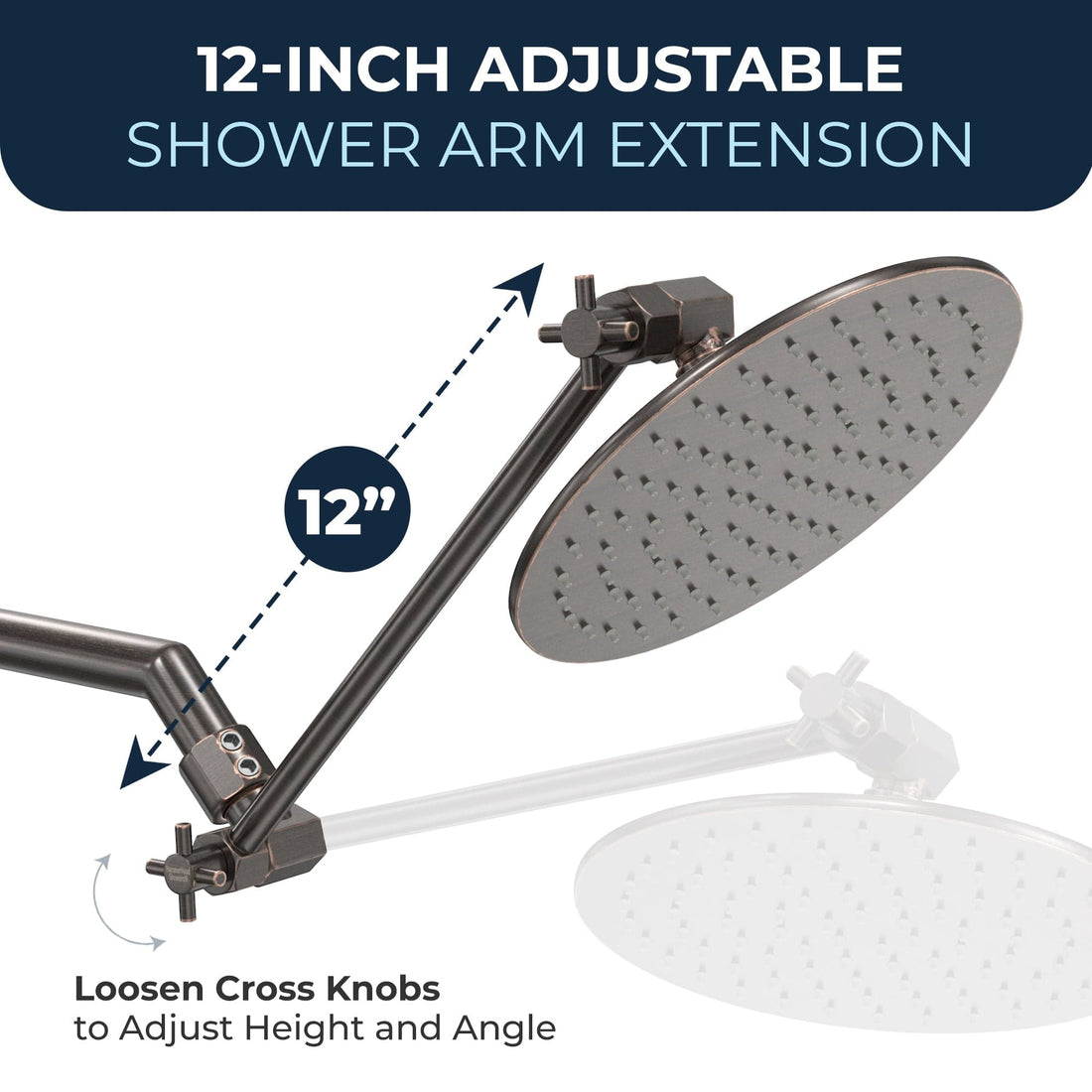 Dimensions 12 Inch Adjustable Shower Arm Extension V3 12 Inch / Oil Rubbed Bronze - The Shower Head Store