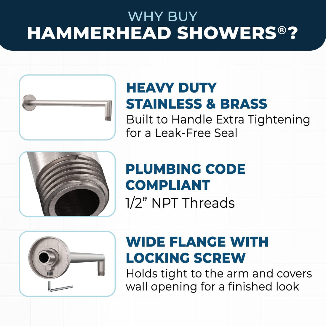 Features J-Shaped Overhead Shower Arm Brushed Nickel  - The Shower Head Store