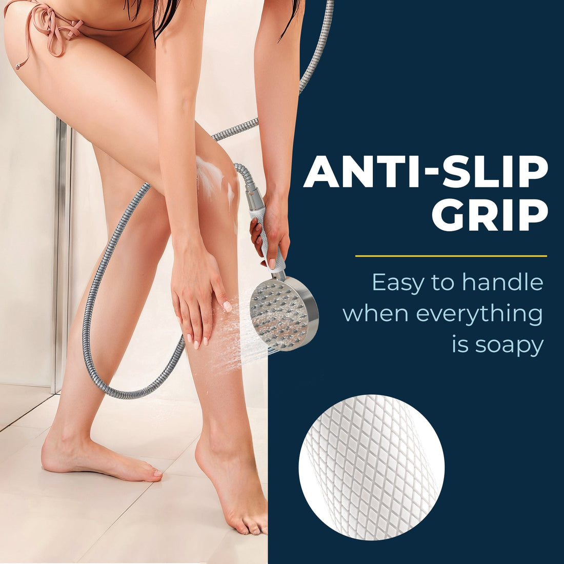 Shark Skin Grip For 1-spray Handheld Shower Head – Slip-free Grip