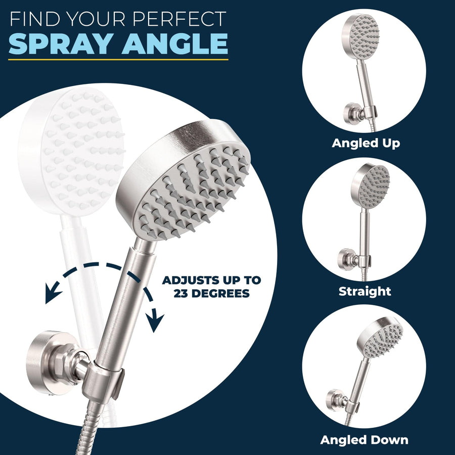 Spray Angle All Metal Dual Shower Head with Adjustable Arm and Shower Head Wall Mount with Valve and Trim Brushed Nickel / 2.5 - The Shower Head Store