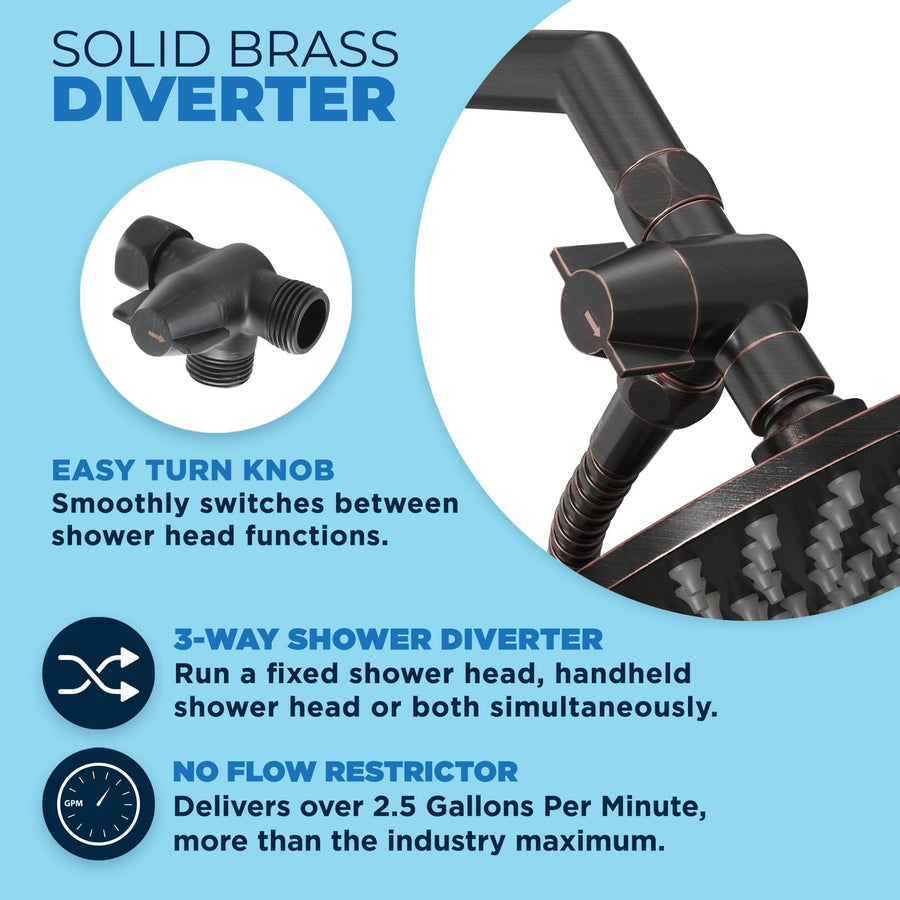 Diverter 1-Spray Dual Shower Head with Adjustable Arm and Shower Head Wall Mount Oil Rubbed Bronze / 2.5 - The Shower Head Store