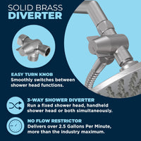 Diverter 1-Spray Dual Shower Head with Adjustable Arm and Shower Head Wall Mount Brushed Nickel / 2.5 - The Shower Head Store