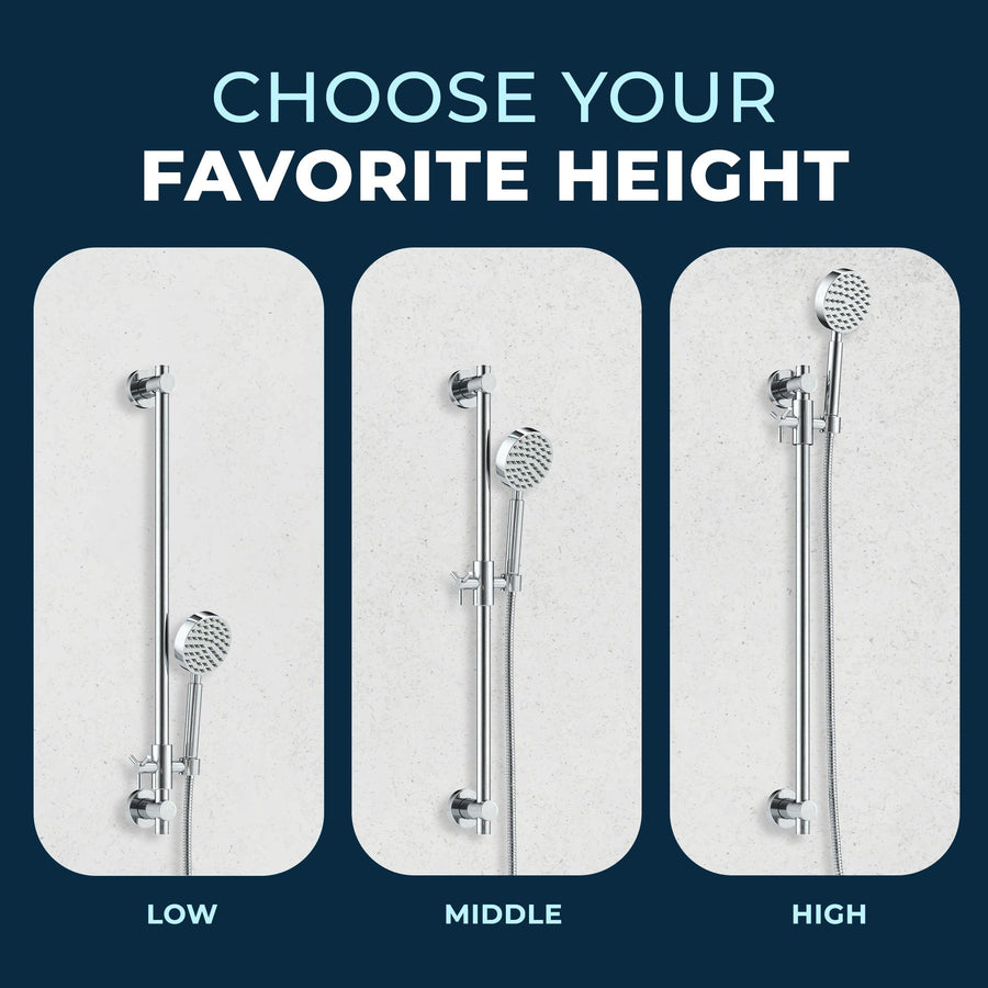 Height Adjustment All Metal Shower Slide Bar for Hand Held Shower Heads, Chrome, Adjustable Height Rail - The Shower Head Store