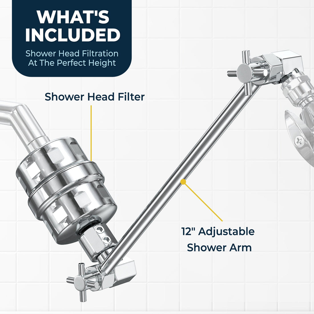 All Metal Shower Head Filter with Adjustable Shower Arm Extension