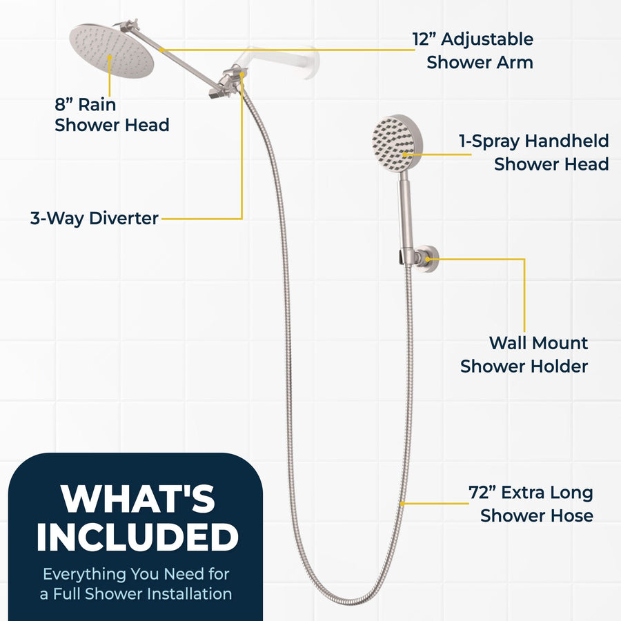 Inclusions 1-Spray Dual Shower Head with Adjustable Arm and Shower Head Wall Mount Brushed Nickel / 2.5 - The Shower Head Store