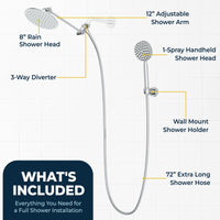 Inclusions 1-Spray Dual Shower Head with Adjustable Arm and Shower Head Wall Mount Chrome/ 2.5 - The Shower Head Store