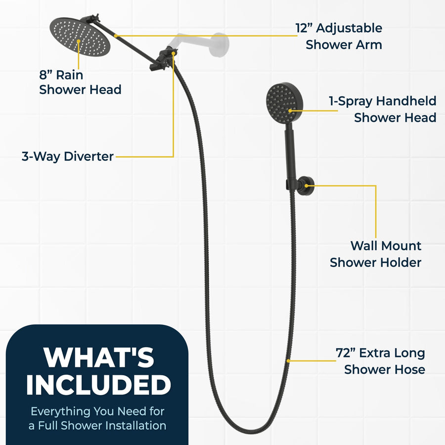 Inclusions 1-Spray Dual Shower Head with Adjustable Arm and Shower Head Wall Mount Matte Black / 2.5 - The Shower Head Store