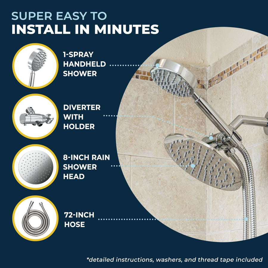 Installs in Minutes 1-Spray Dual Shower Head Chrome/ 2.5 - The Shower Head Store