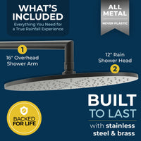 Whats Included 12 Inch Rain Shower Head with Arm Matte Black / 2.5 - The Shower Head Store