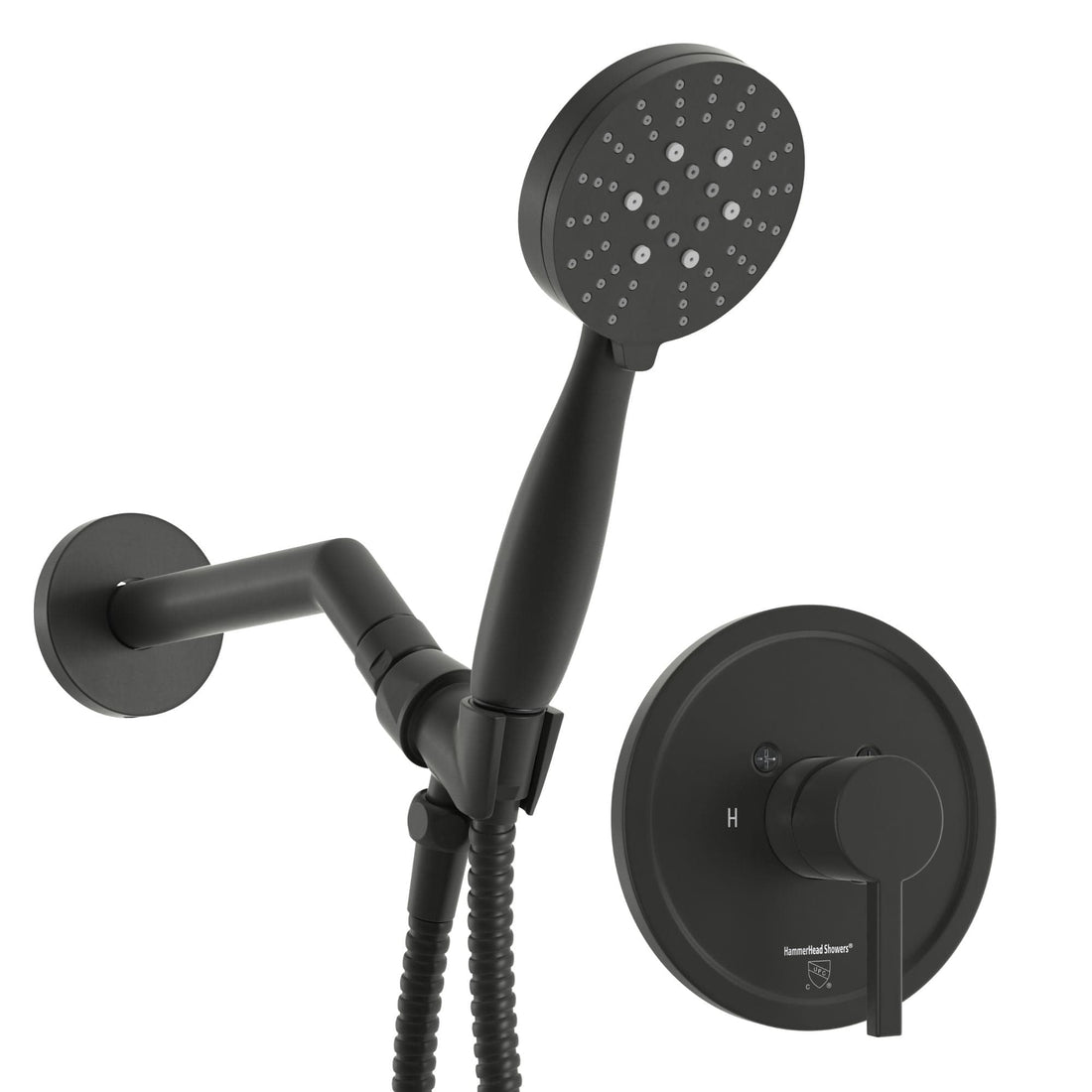 Main Image 3-Spray Handheld Shower Head Set with Valve and Trim Matte Black  / 2.5 - The Shower Head Store