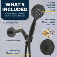 Inclusions 3-Spray Handheld Shower Head Set with Valve and Trim Matte Black / 2.5 - The Shower Head Store