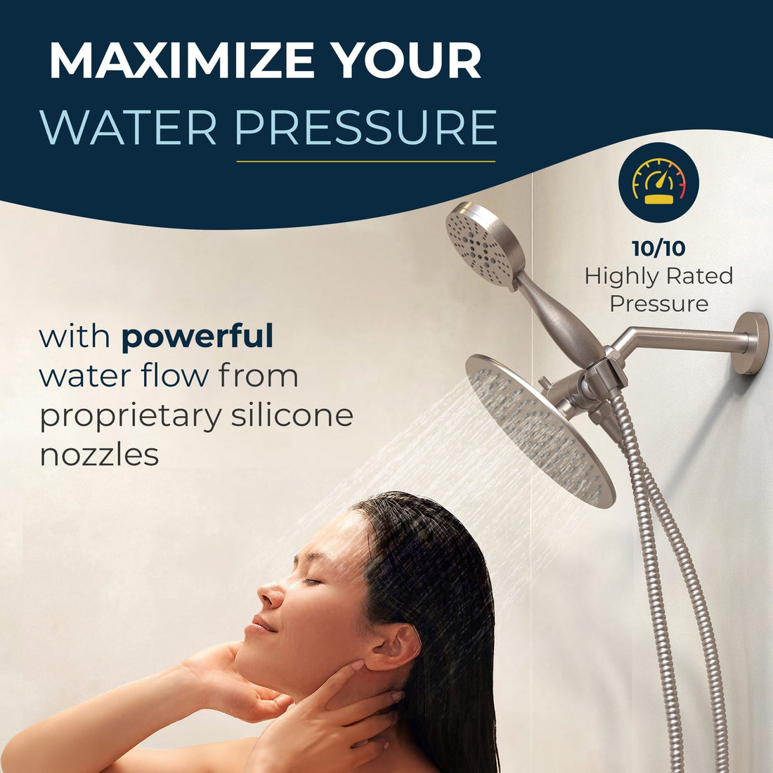 Maximize Your  Water  Pressure 3-Spray Dual Shower Head Brushed Nickel / 1.75 - The Shower Head Store