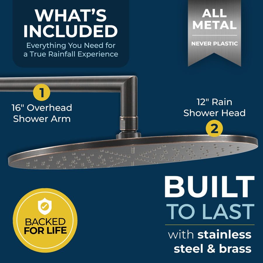 Whats Included 12 Inch Rain Shower Head with Arm Oil Rubbed Bronze / 2.5 - The Shower Head Store