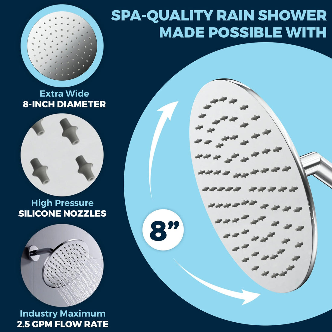 Shower Head Brushed Nickel, 12 High Pressure Rain Shower Head and