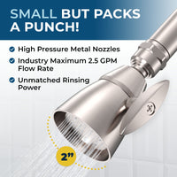 Packs a Punch High Pressure Shower Head Fixed Showerhead 2-Inch All Metal Brushed Nickel / 2.5 - The Shower Head Store