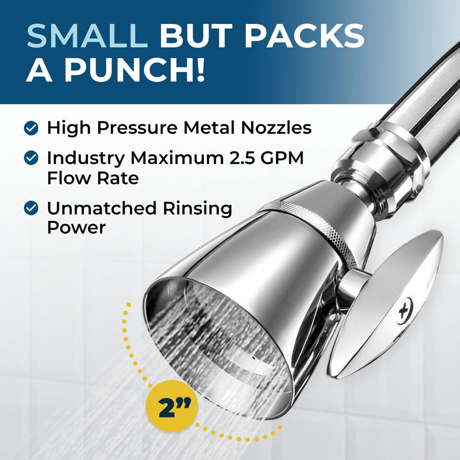 Packs a Punch All Metal 2-Inch High Pressure Shower Head Set - Complete Shower System with Valve and Trim Chrome / 2.5 - The Shower Head Store