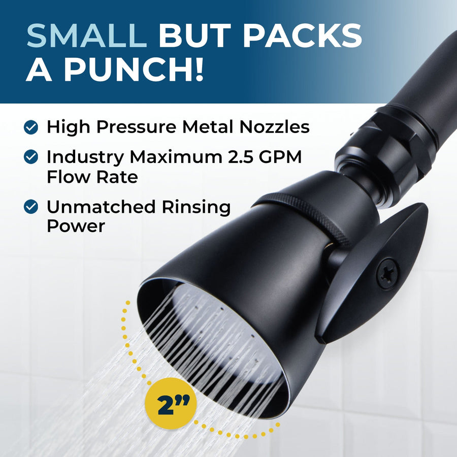 Packs a Punch High Pressure Shower Head Fixed Showerhead 2-Inch All Metal Matte Black / 2.5 - The Shower Head Store