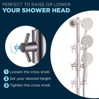 Raise Shower Head Slide Bar with 3-Spray Hand Held Shower Head & Hose Brushed Nickel  / 2.5 - The Shower Head Store