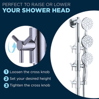 Raise Shower Head Slide Bar with 3-Spray Hand Held Shower Head & Hose Chrome / 2.5 - The Shower Head Store